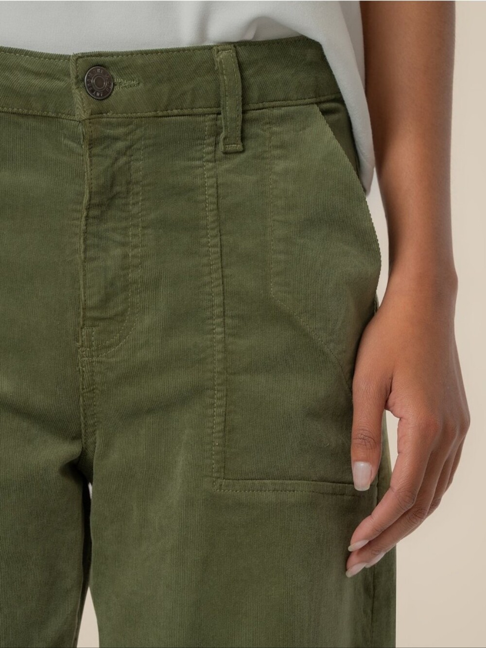 Kut From The Kloth Ashton Barrel Leg Corduroy Pants Size 6 High Rise Birch Green - Picture 4 of 10